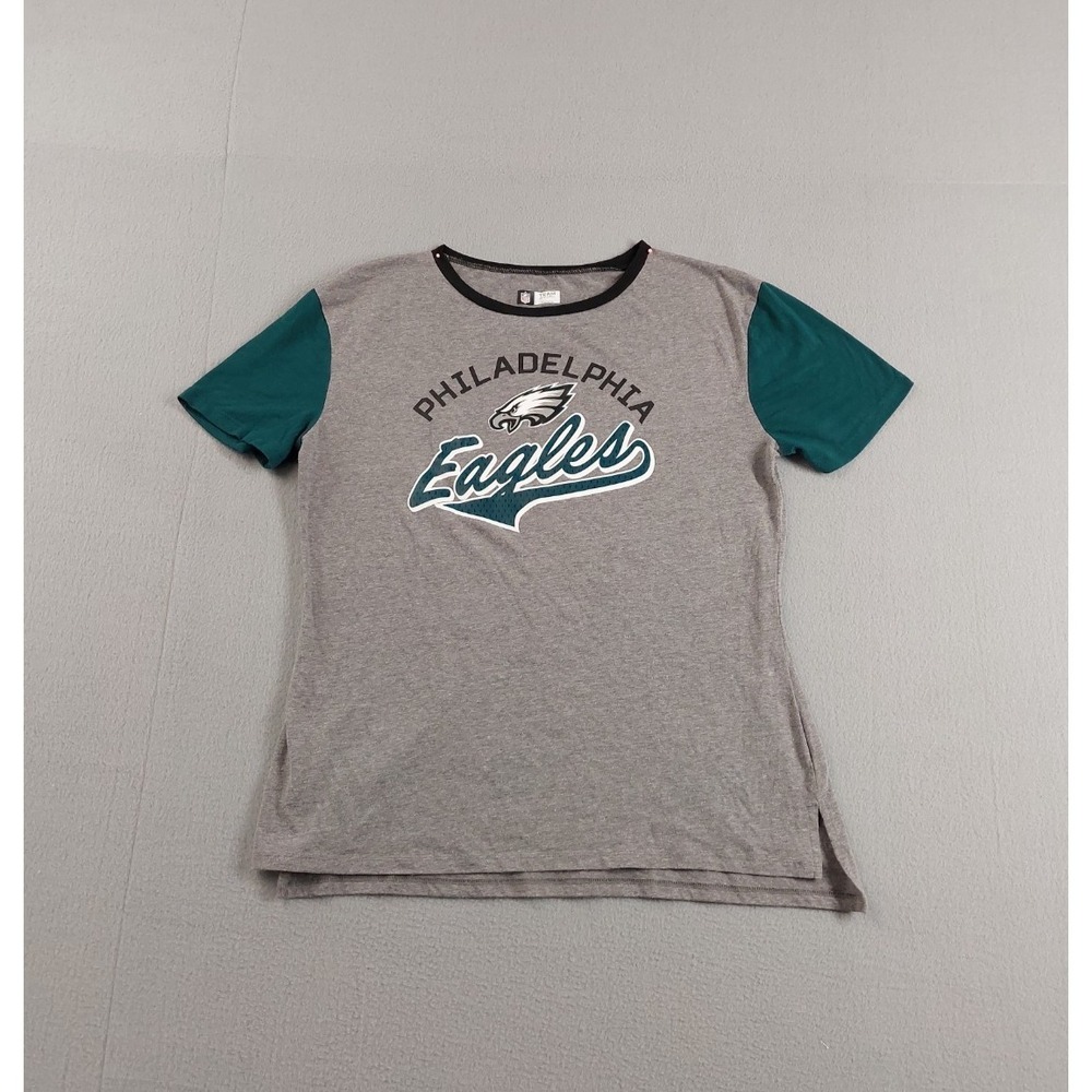 NFL Women Top L Gray Philadelphia Eagles Short Sleeve Logo Casual Comfort Tee